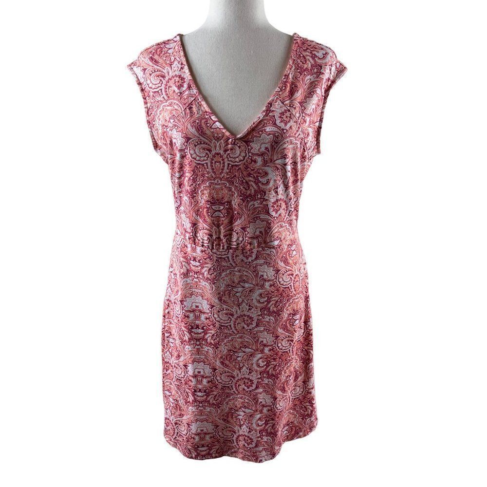 Title Nine Double Dare Diamalete Paisley Athleisure A-Line Dress Medium Coral